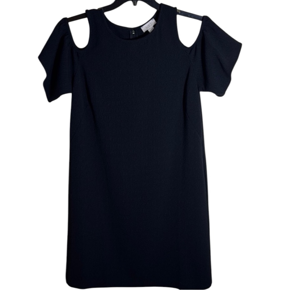 Loft Dress Black Cold Shoulder Shift Mini in Size L NWT